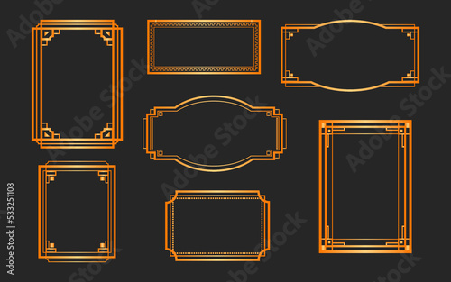 Golden art deco frames set