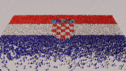 Croatian Flag formed from a Crowd of People. Banner of Croatia on White. photo