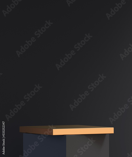 3d podium product black and gold mockup with abstract background 3d render illustration