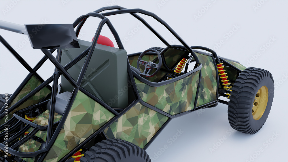3D 4x4 cart clear view with steering wheel