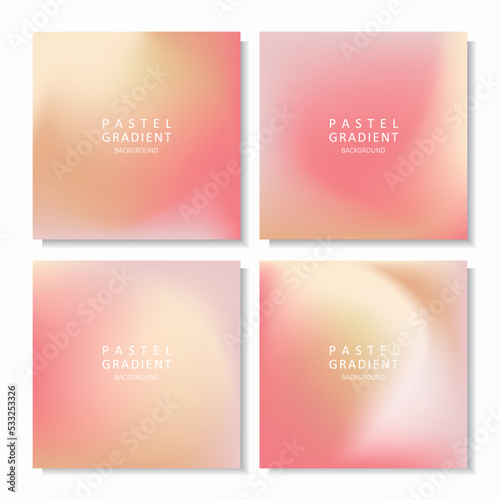 Vector set of mesh gradient backgrounds in pastel colors. Abstract gradient backgrounds in coral pink, peach, and orange. For social media post, cover, package, web design, etc.