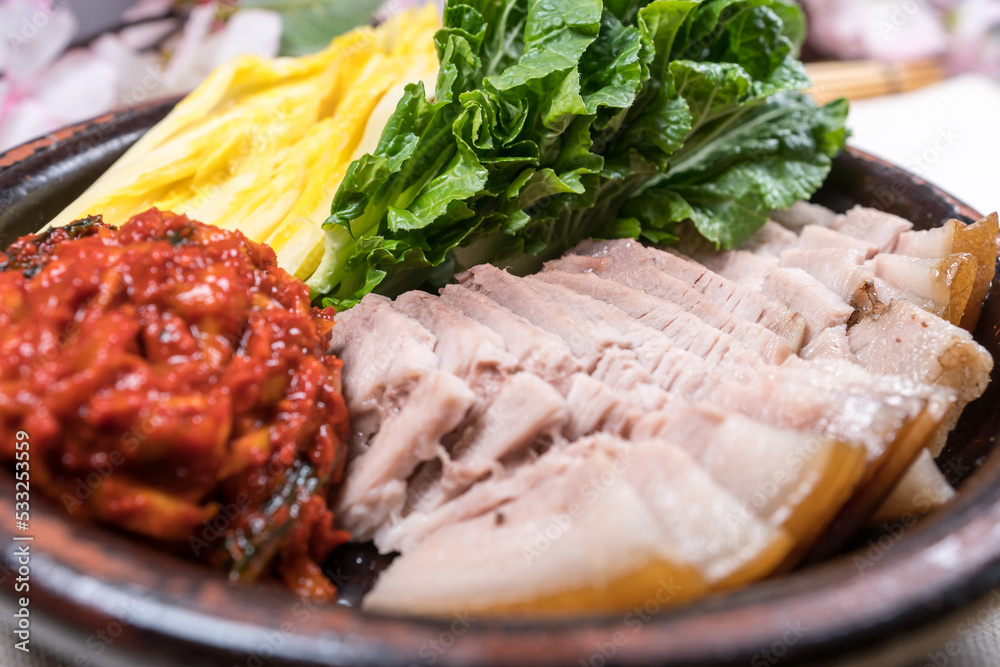One of the types of Korean food Napa Wraps with Pork