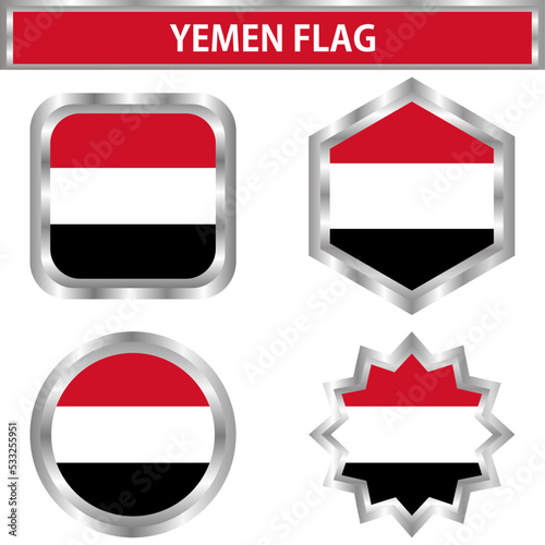 Free Download Yemen icon flag round, hexagon, twelfth and square. Stainless frame. Vector illustration - GFXLoad