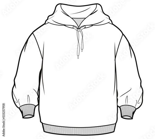 unisex oversized hoodie flat sketch vector illustration.