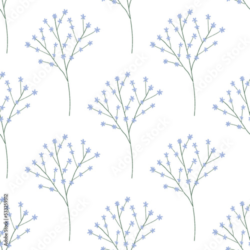 Vector hand-drawn seamless pattern with plants on a white background. Texture for fabric, wallpaper, textile, apparel.