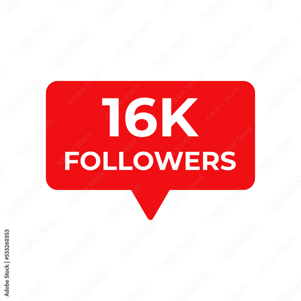 16k followers red vector, icon, stamp,logoillustration 16k followers red vector, icon, stamp,logoillustration