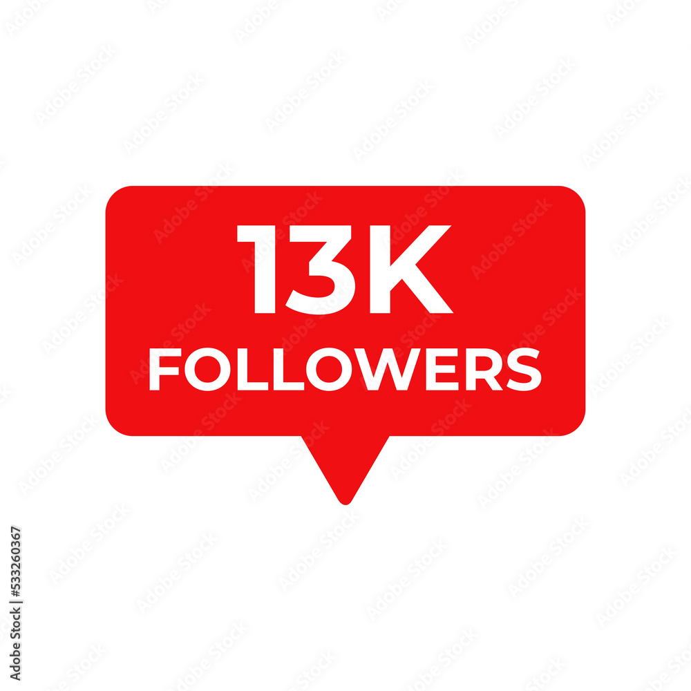 13k followers red vector, icon, stamp,logoillustration 13k followers red vector, icon, stamp,logoillustration