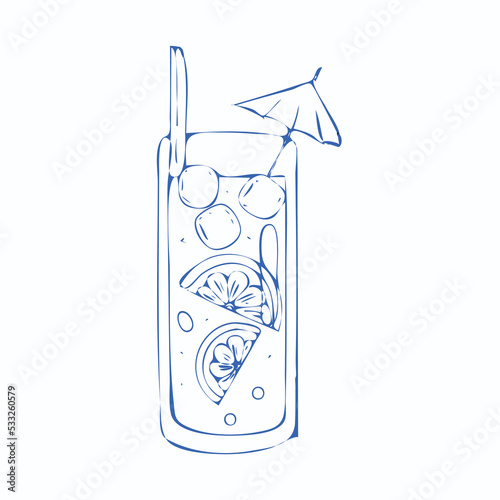 Hand draw alcoholic cocktail Long island Vector illustration