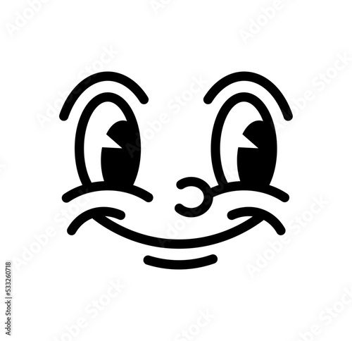 Retro 30s face. Happy character smiling, creativity and art. Sticker and reaction for messengers. Emotions, gesture and feeling. Poster or banner for website. Cartoon flat vector illustration