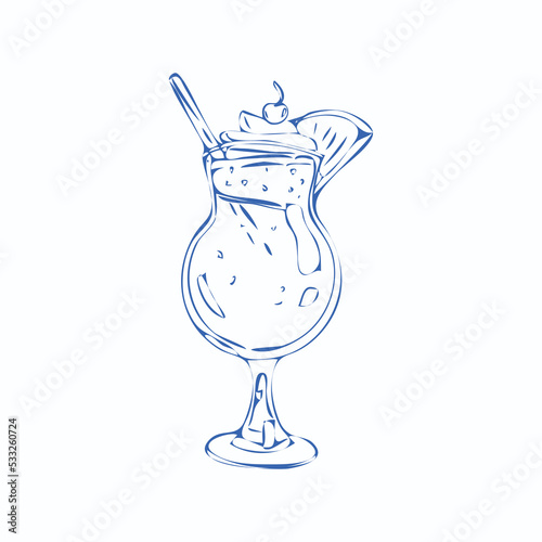 Hand draw alcoholic cocktail Pina colada Vector illustration