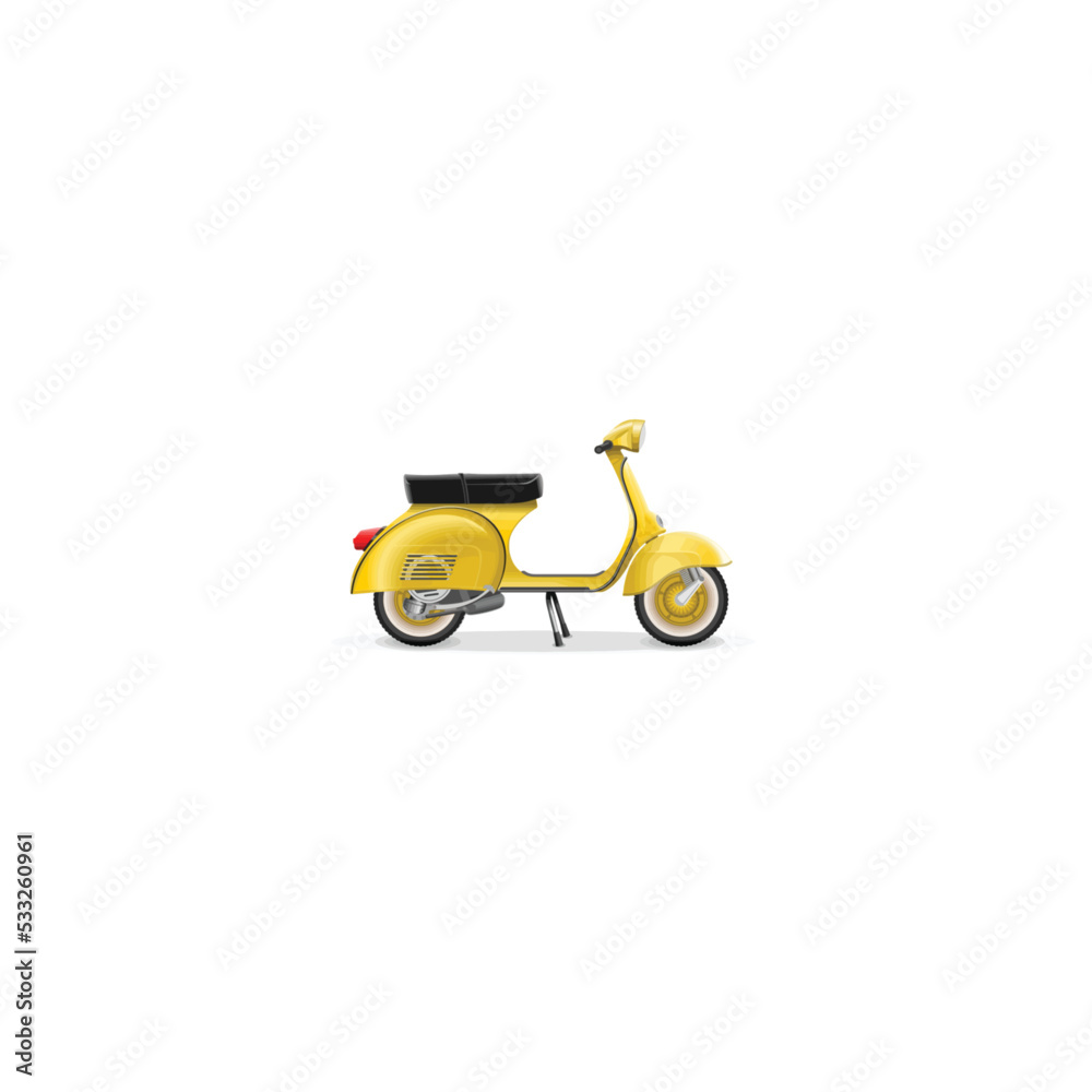 Italian scooter illustration isolated on white background. Vintage motorcycle illustration. Scooter motorcycle illustration. 