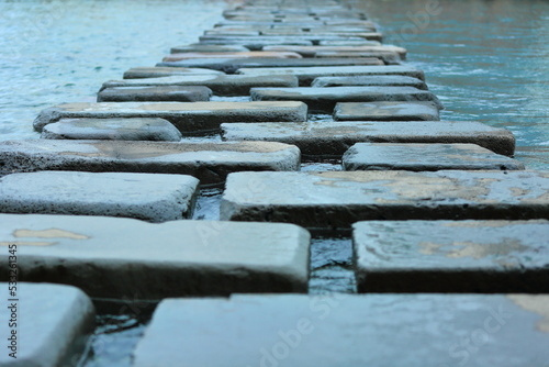 Landmark of Woldaecheon Stream in Jeju Island. stepping stone