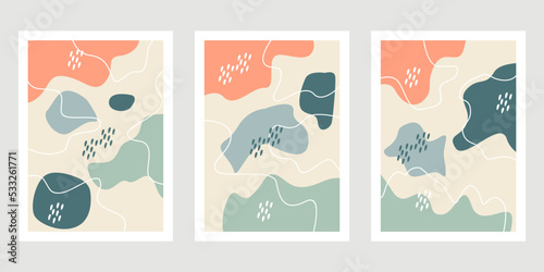 Set of three modern modern abstract modern aesthetic boho poster cover templates
