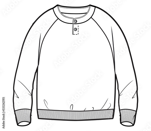 boys long sleeve henley neck raglan t shirt sweat shirt fashion flat sketch vector illustration.