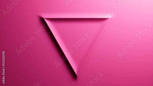 Minimalist Background with Embossed 3D Shape. Pink Gradient Surface with Raised Triangle. 3D Render.