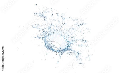 Fotografie, Obraz 3d clear blue water scattered around, water splash transparent,