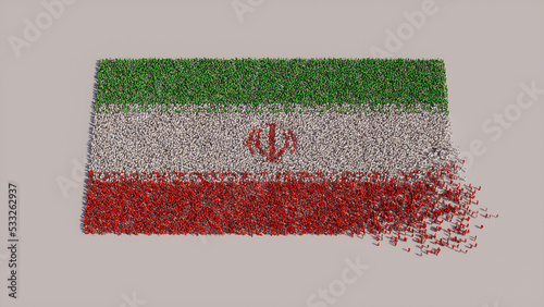 A Crowd of People congregating to form the Flag of Iran. Iranian Banner on White. photo