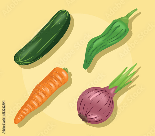 four fresh vegetables icons