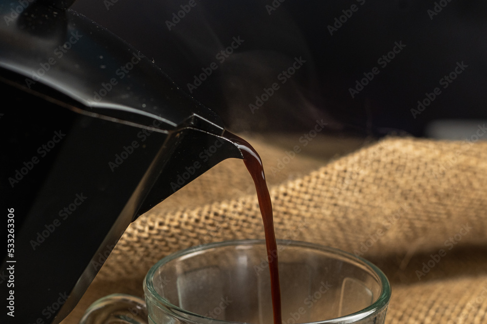 hot freshly brewed coffee with aroma