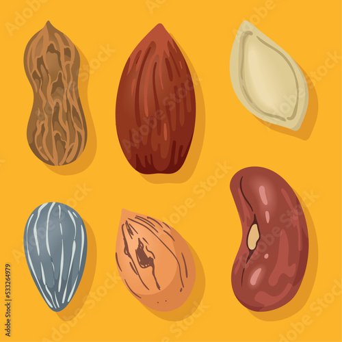 six nuts snacks icons