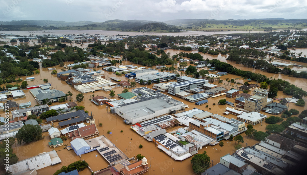 Floodwaters in the city of Lismore NSW Australia 2022