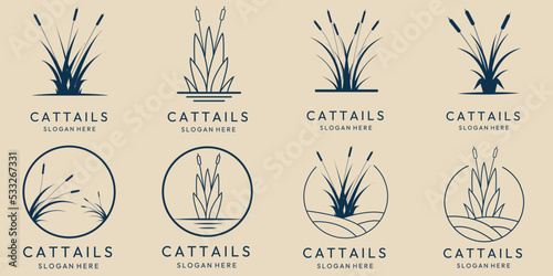 set cattail vintage, line art logo, icon and symbol, with emblem vector illustration design