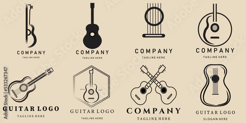 set guitar line art logo, icon and symbol, with emblem vector illustration design © CAH_YOU