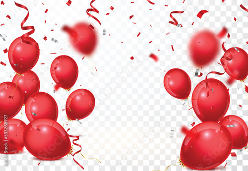Red Balloons with confetti and ribbon 