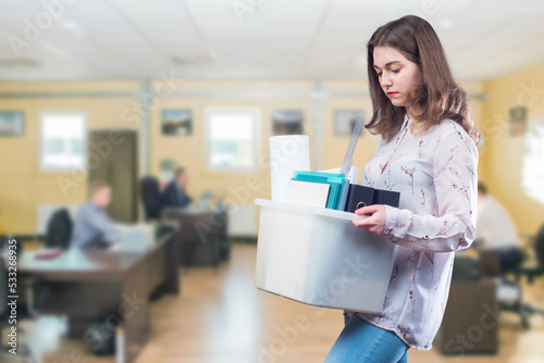 Dismissal woman. Box with p...
