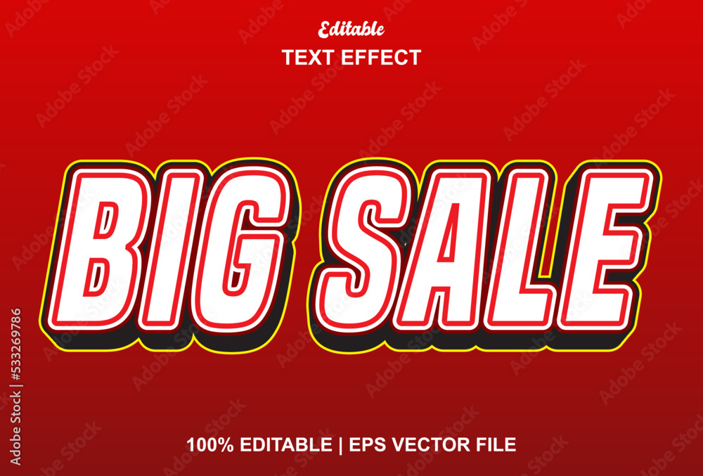 big sale text effect with 3d style and editable.