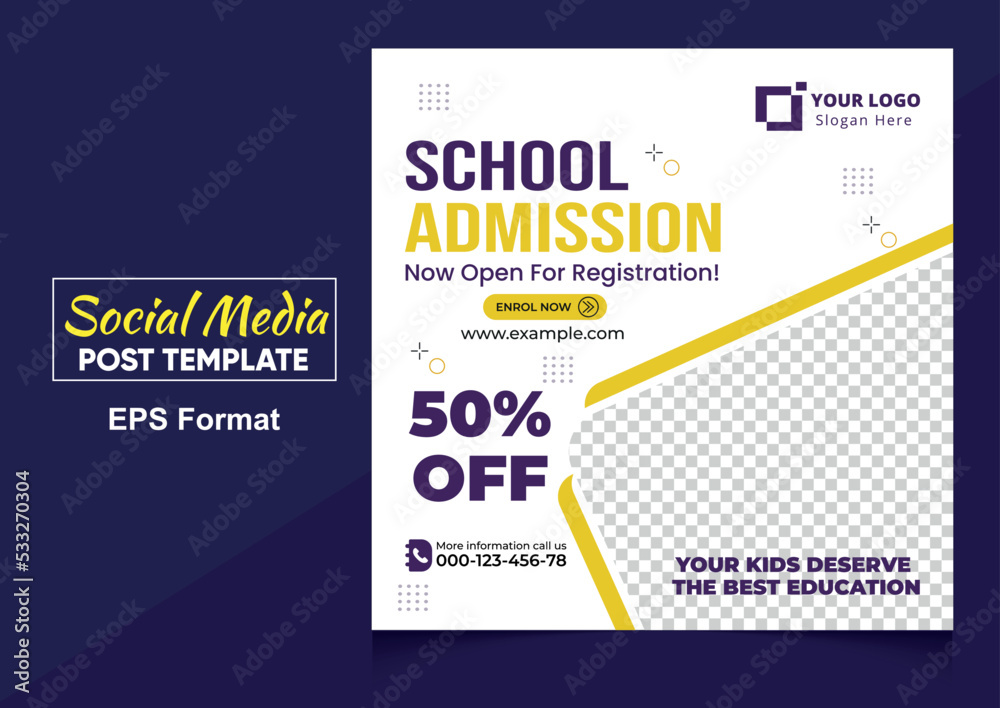 School admission post design or school admission template design vector illustration