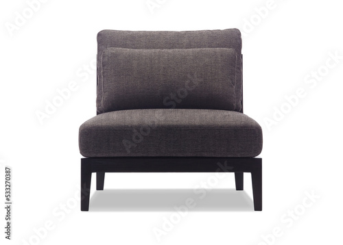 Dark brown fabric single seater chair sofa, isolated on white, furniture series