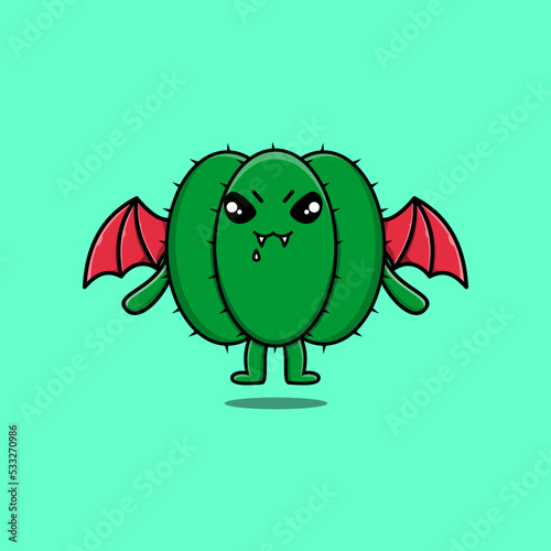 Cute mascot cartoon Cactus character as dracula with wings in cute modern style 