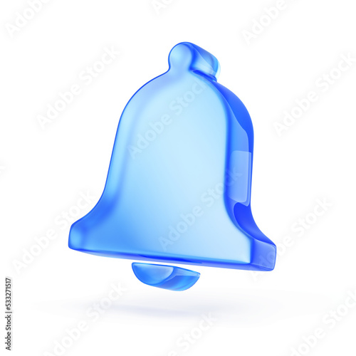 Blue notification bell icon. Isolated on white background. 3d rendering photo