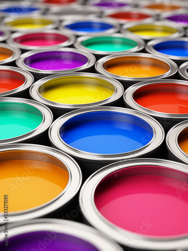 Fototapeta Naklejka Na Ścianę i Meble -  Color paint cans - 3d rendering
