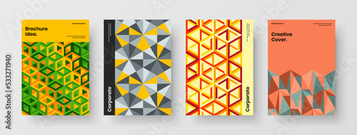 Clean geometric pattern booklet layout collection. Colorful postcard design vector concept set.