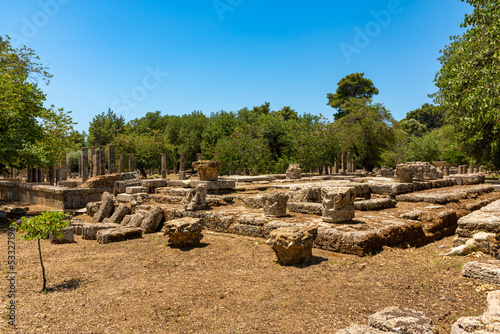 Ruins of ancient Greek palestra in Olympia photo