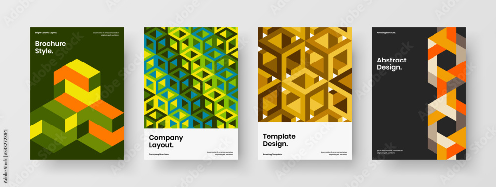 Colorful mosaic pattern presentation illustration set. Abstract catalog cover vector design concept composition.