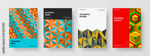 Trendy geometric pattern corporate identity layout set. Clean catalog cover design vector template collection.