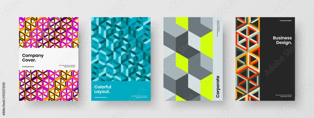 Vivid corporate identity design vector template bundle. Bright mosaic shapes company brochure illustration collection. Vivid corporate identity design vector template bundle. Bright mosaic shapes company brochure illustration collection.