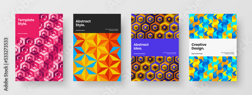 Clean mosaic tiles company brochure layout bundle. Abstract catalog cover vector design illustration collection.