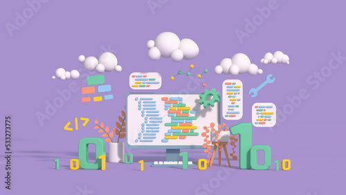 Computer programming or software developing concept 3D render illustration