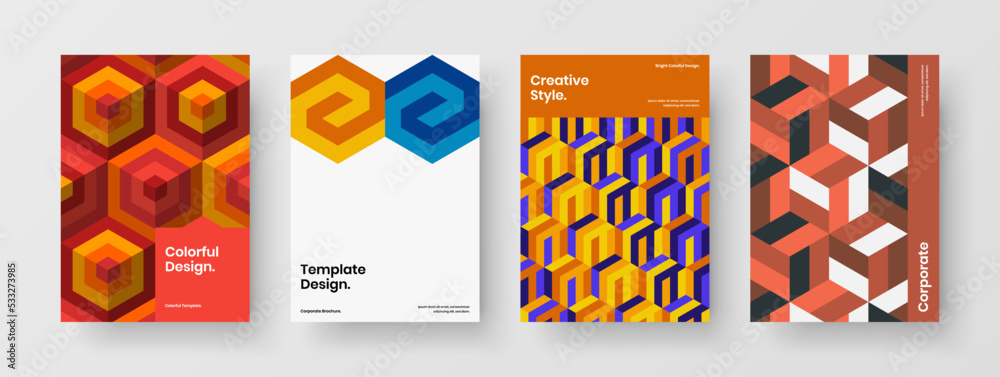 Fototapeta premium Original front page vector design layout bundle. Vivid geometric shapes annual report illustration composition.
