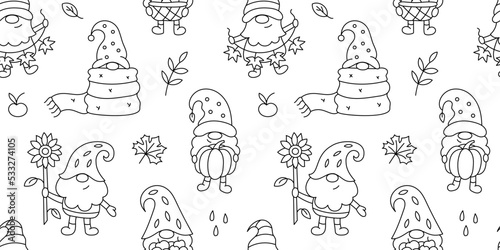 Autumn gnomes seamless pattern