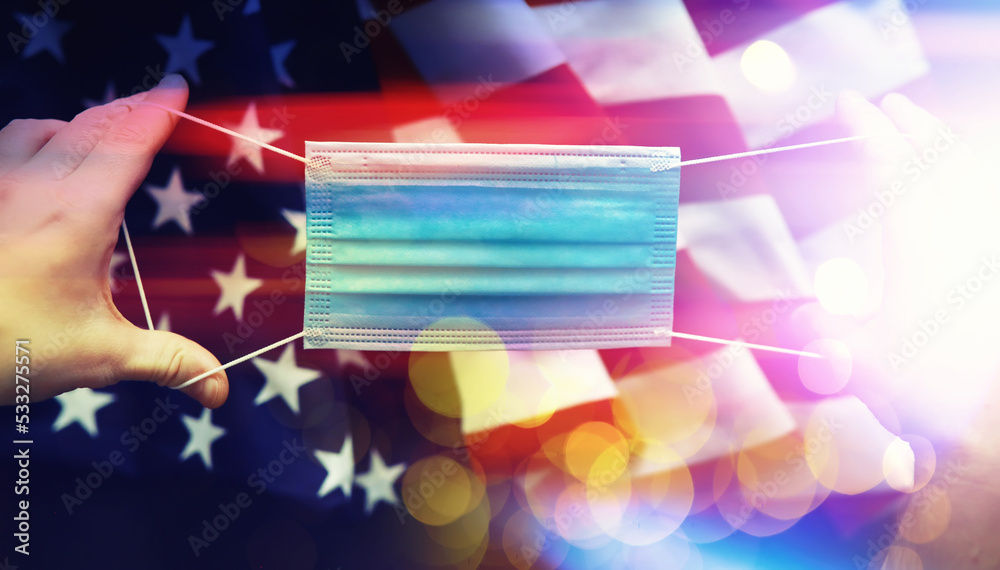 Fototapeta premium Abstract background with USA flag. American Security Program. Restriction system.