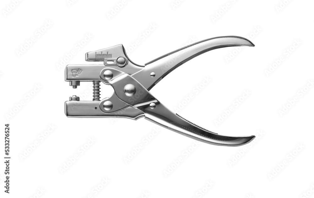 Pliers for drilling and hammering eyelet on white Pliers for drilling and hammering eyelet on white