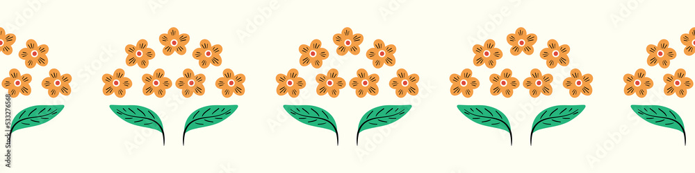 Flower pattern background vector border, seamless repeat design banner ...