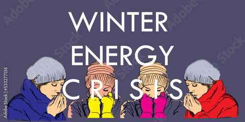 Hand drawn illustration of cold people expression, europe winter energy crisis. Suitable for posters, pamphlets, graphic resources and wall decorations to remind expensive and scarce energy.