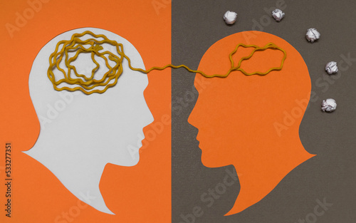 conceptual image for Therapist and patient, teacher and student. paper cut design for blog or social media post. therapy, knowledge sharing concept.