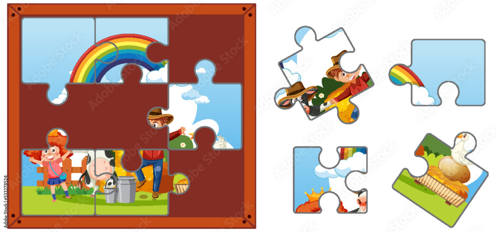 Farm characters photo puzzle game template Farm characters photo puzzle game template